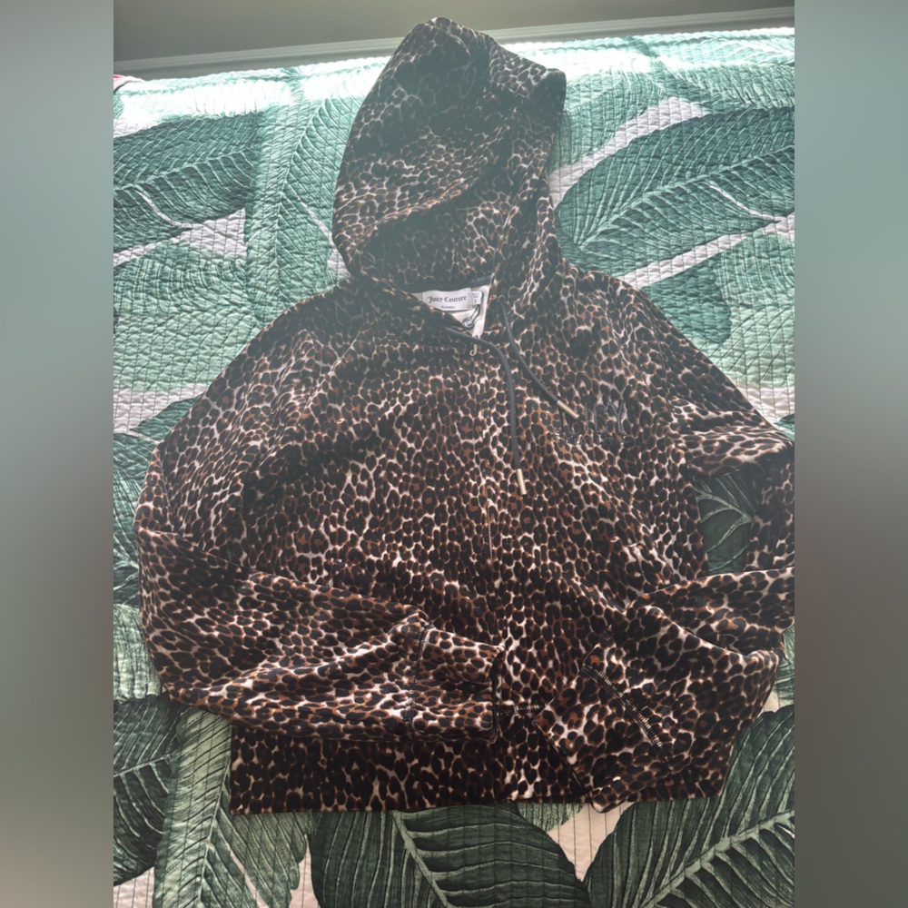 Juice couture Leopard Print Velour Hoodie - Brown/Black